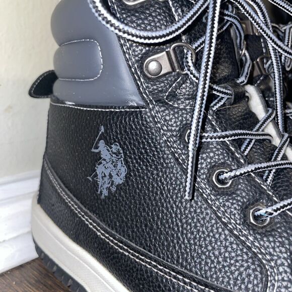 Size 11 Mens US Polo Assn. Black And White Faux Fur High Top Sneakers - Picture 5 of 9